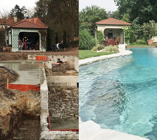 Vorher-Nachher-Bild eines Pools bei einer Sanierung